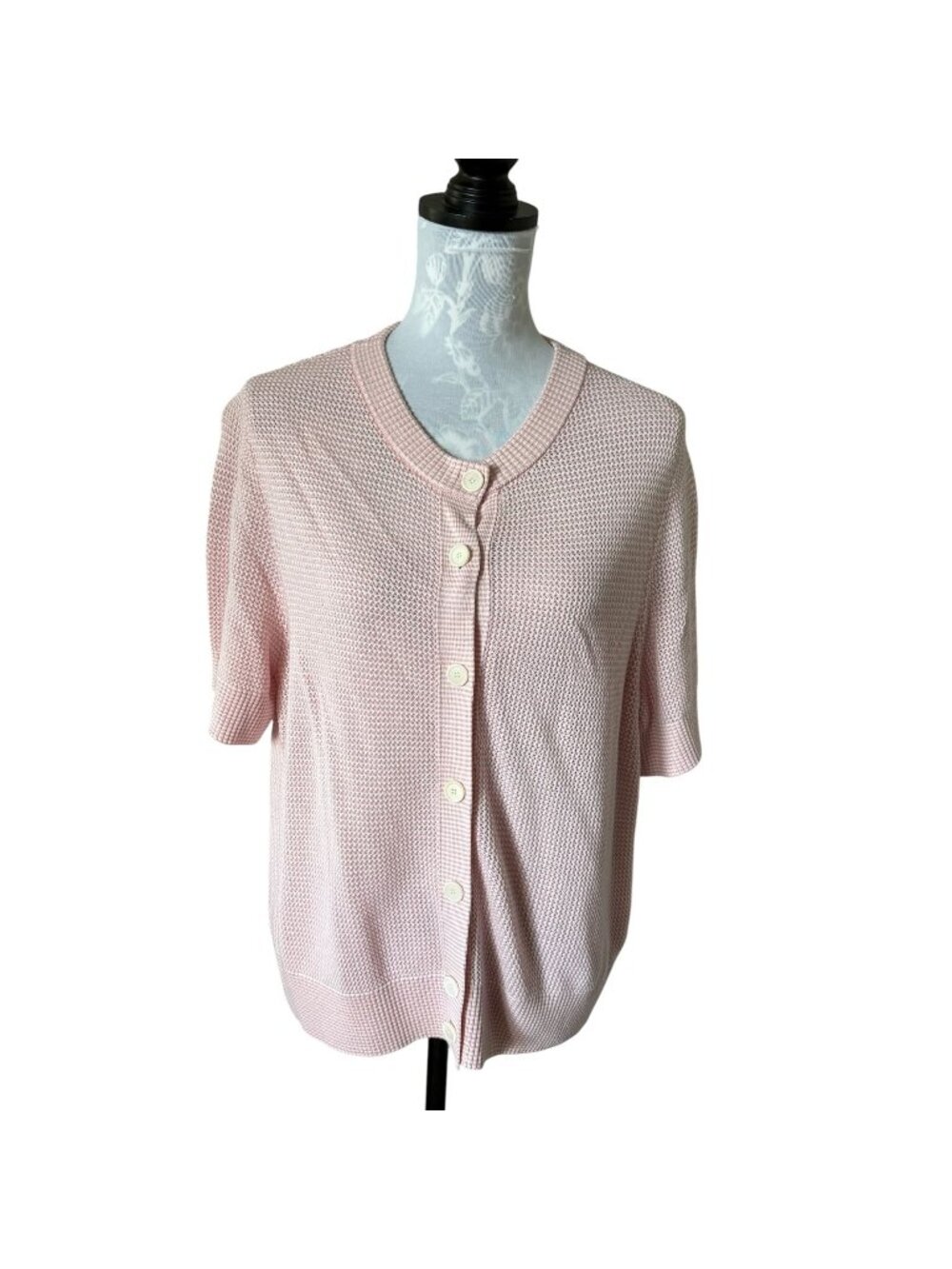 Akris Punto Virgin Wool Knit Cardigan Pink Womens Button Down Size 16